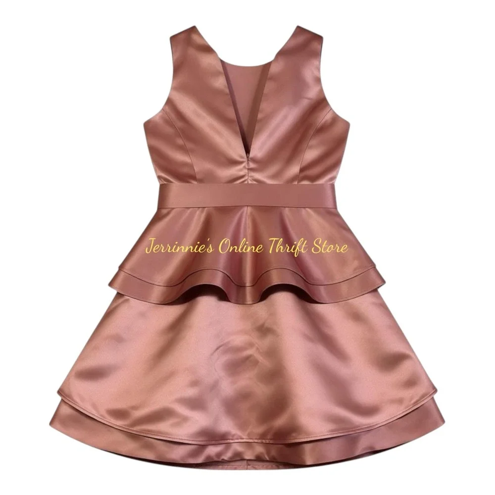 Dusty‎ Rose Satin Tiered Peplum Dress – Size 12